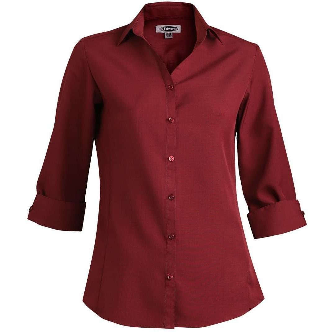 no-logo Edwards Women's Bastiste 3/4 Sleeve Shirt-Dress Shirts-Edwards-Burgundy-XS-Thread Logic