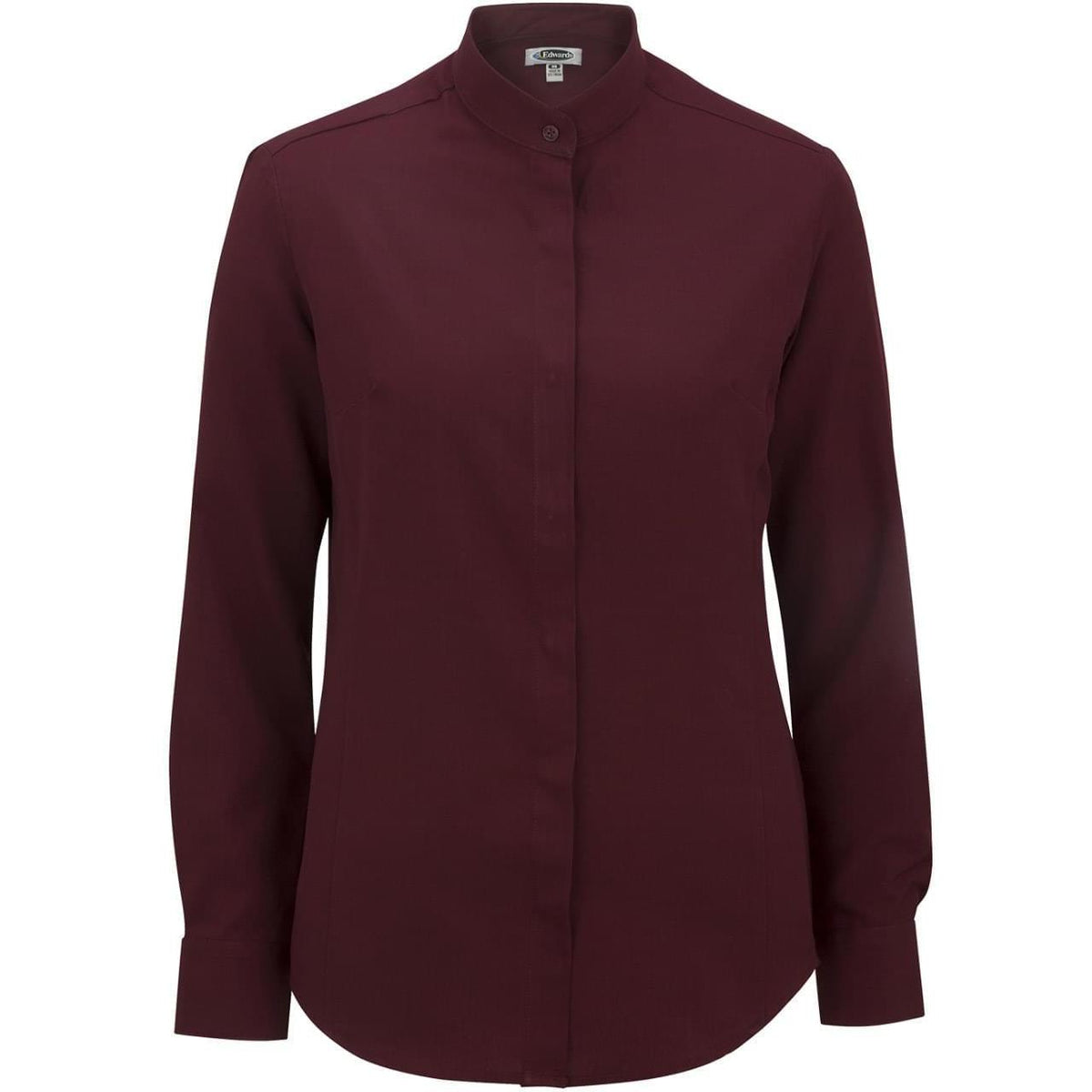 no-logo Edwards Women's Bastiste Banded Collar Shirt-Dress Shirts-Edwards-Burgundy-XS-Thread Logic