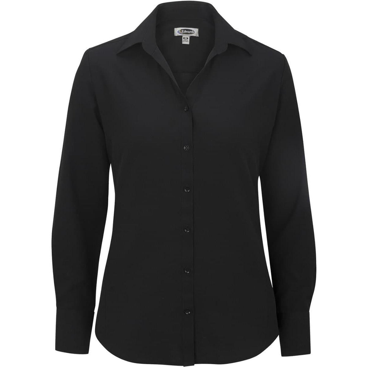 logo-left Edwards Women's Bastiste Long Sleeve Shirt-Dress Shirts-Edwards-Black-XS-Thread Logic