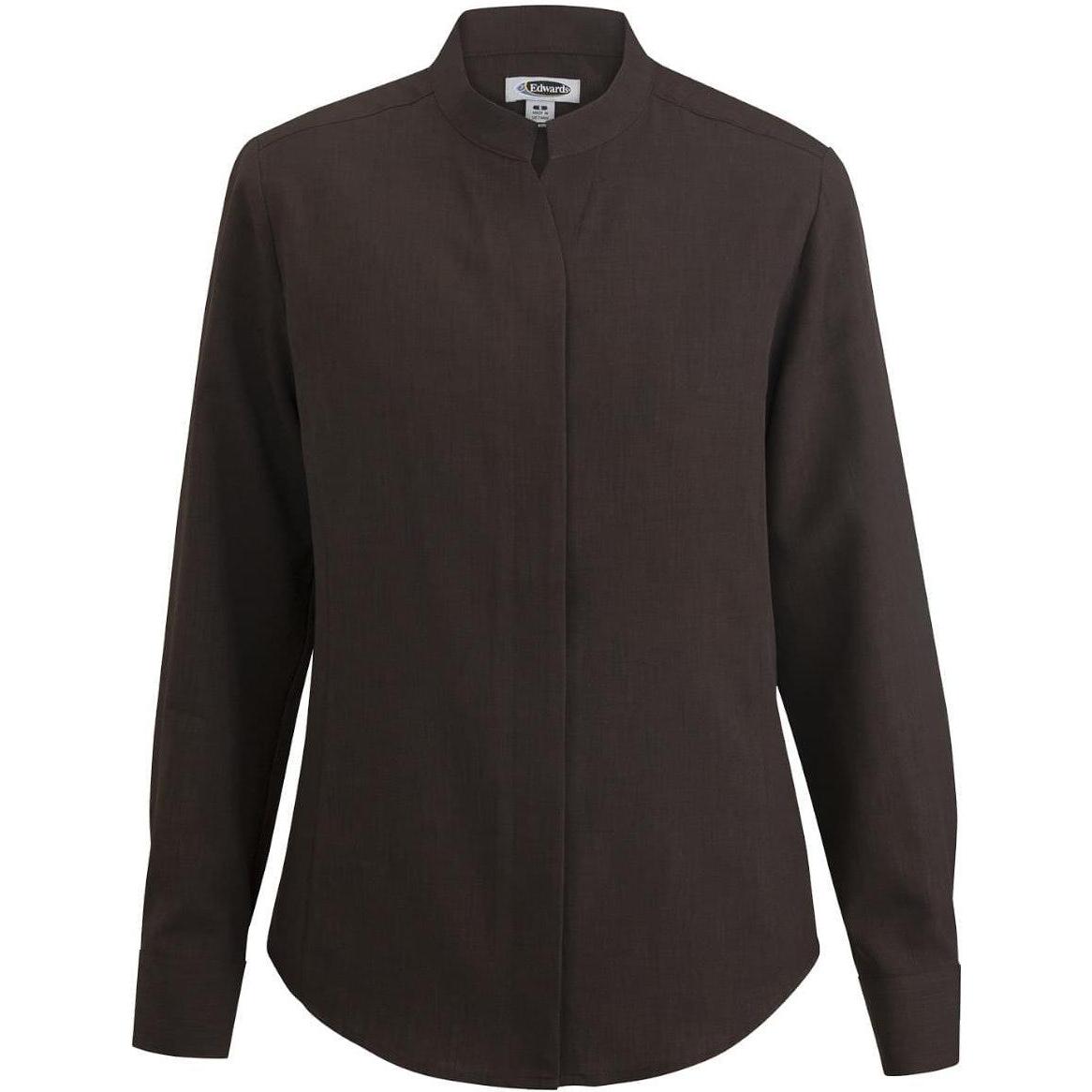 no-logo Edwards Women's Bastiste Stand Up Collar Shirt-Dress Shirts-Edwards-Chocolate-XS-Thread Logic