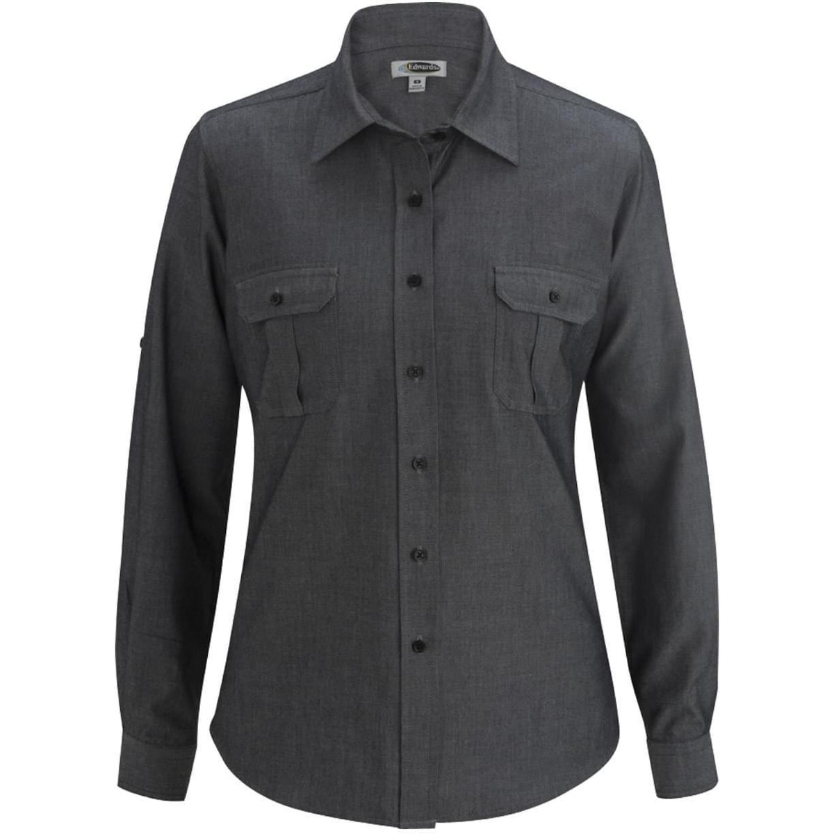 no-logo Edwards Women's Chambrey Roll Up Sleeve Shirt-Dress Shirts-Edwards-Chambray Black-XS-Thread Logic