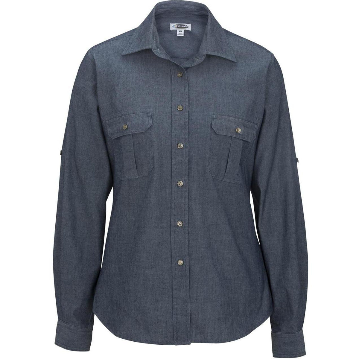 no-logo Edwards Women's Chambrey Roll Up Sleeve Shirt-Dress Shirts-Edwards-Chambray Blue-XS-Thread Logic