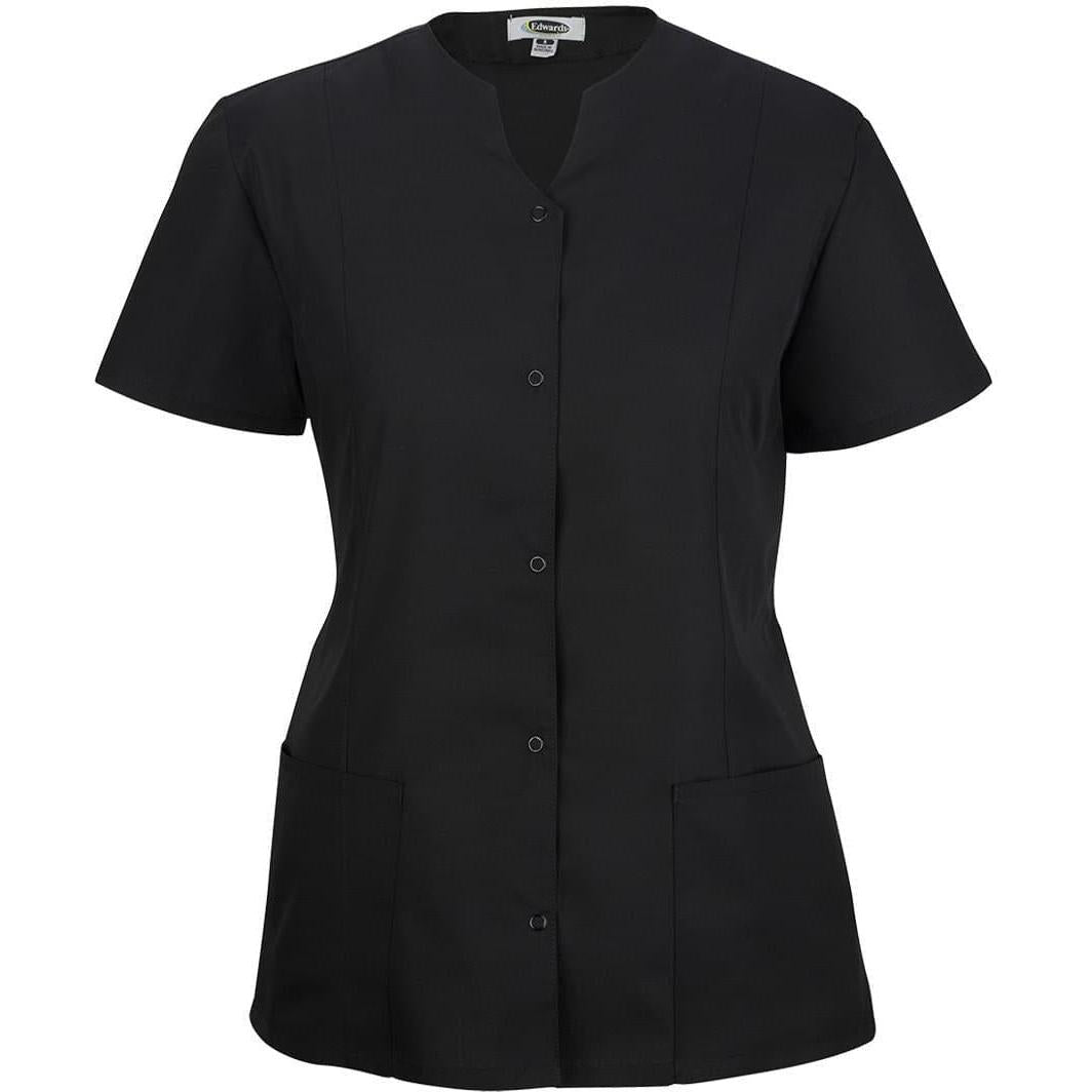no-logo Edwards Women's Essential Snap Front Smock-Ladies Uniform Dress Shirts-Edwards-Black-XS-Thread Logic