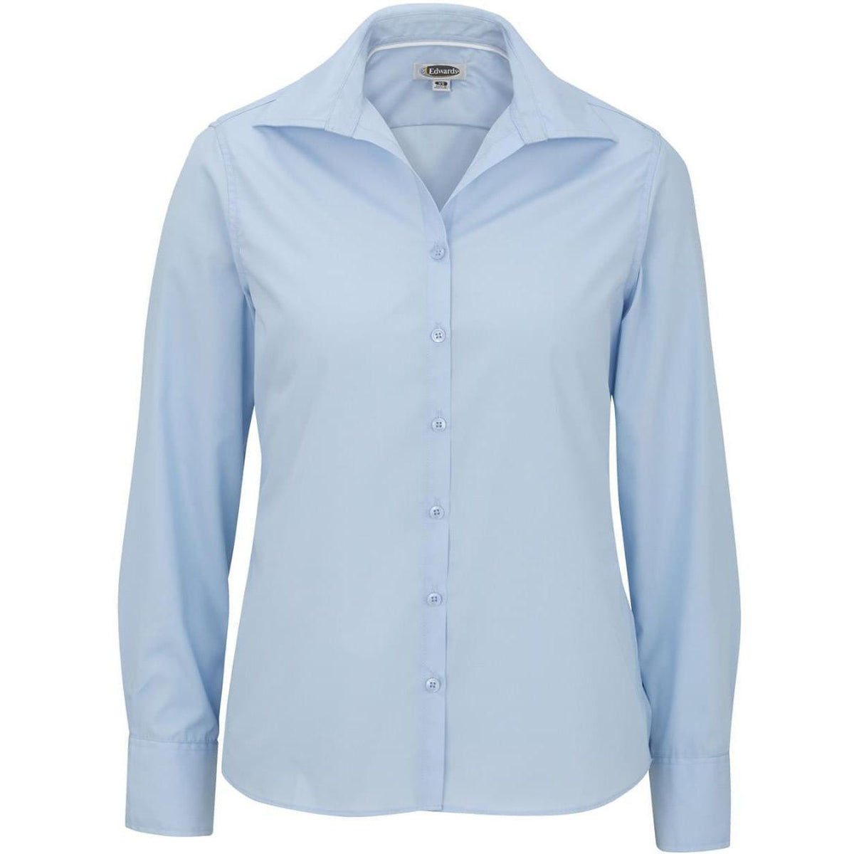 no-logo Edwards Ladies Lightweight Open Neck Poplin Blouse Long Sleeve