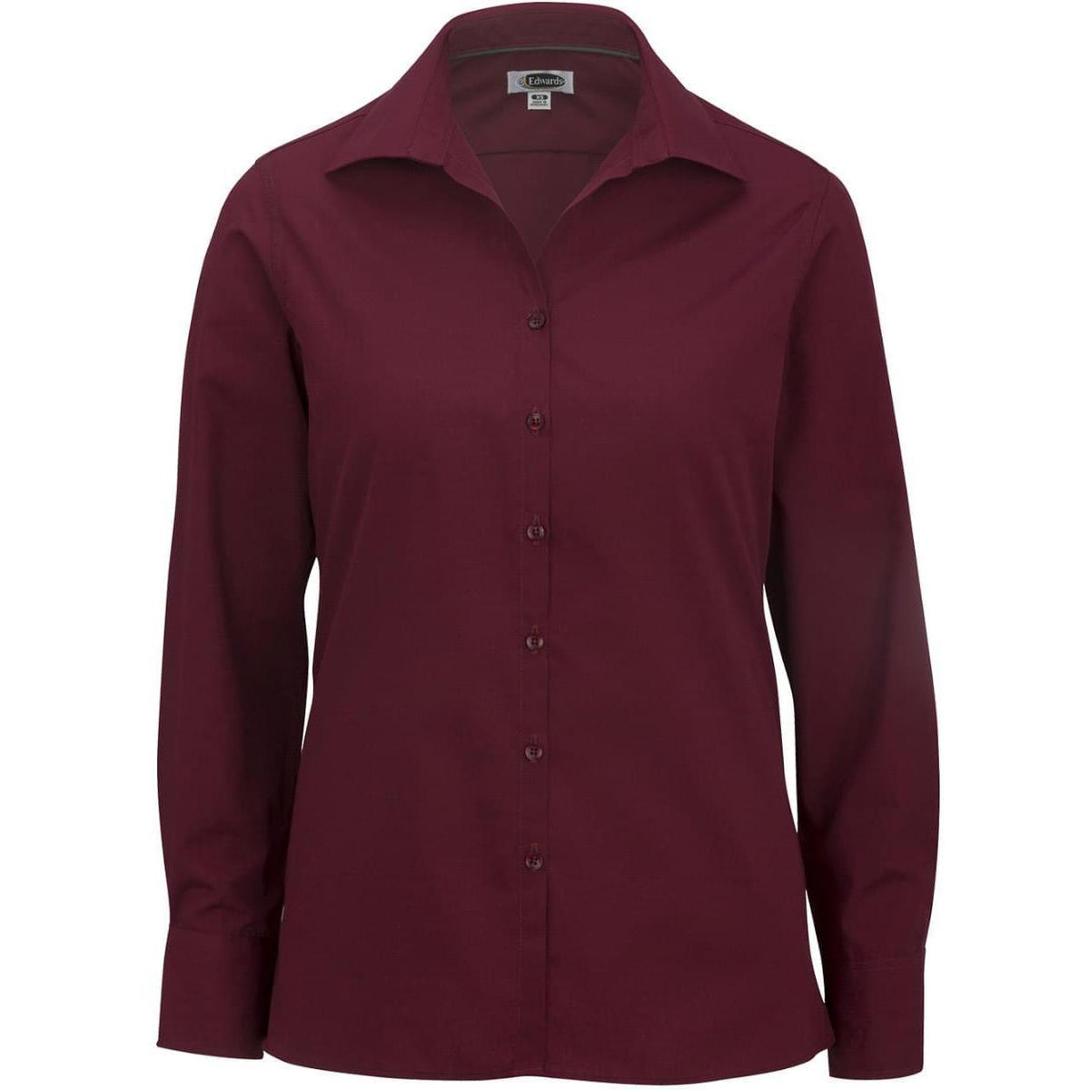 no-logo Edwards Ladies Lightweight Open Neck Poplin Blouse Long Sleeve