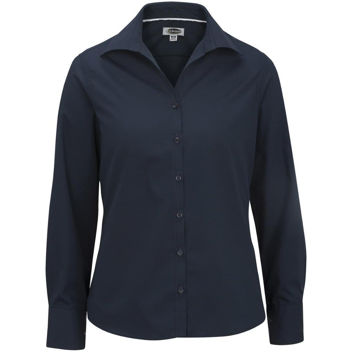 no-logo Edwards Ladies Lightweight Open Neck Poplin Blouse Long Sleeve