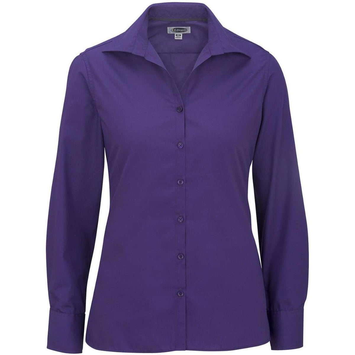 no-logo Edwards Ladies Lightweight Open Neck Poplin Blouse Long Sleeve