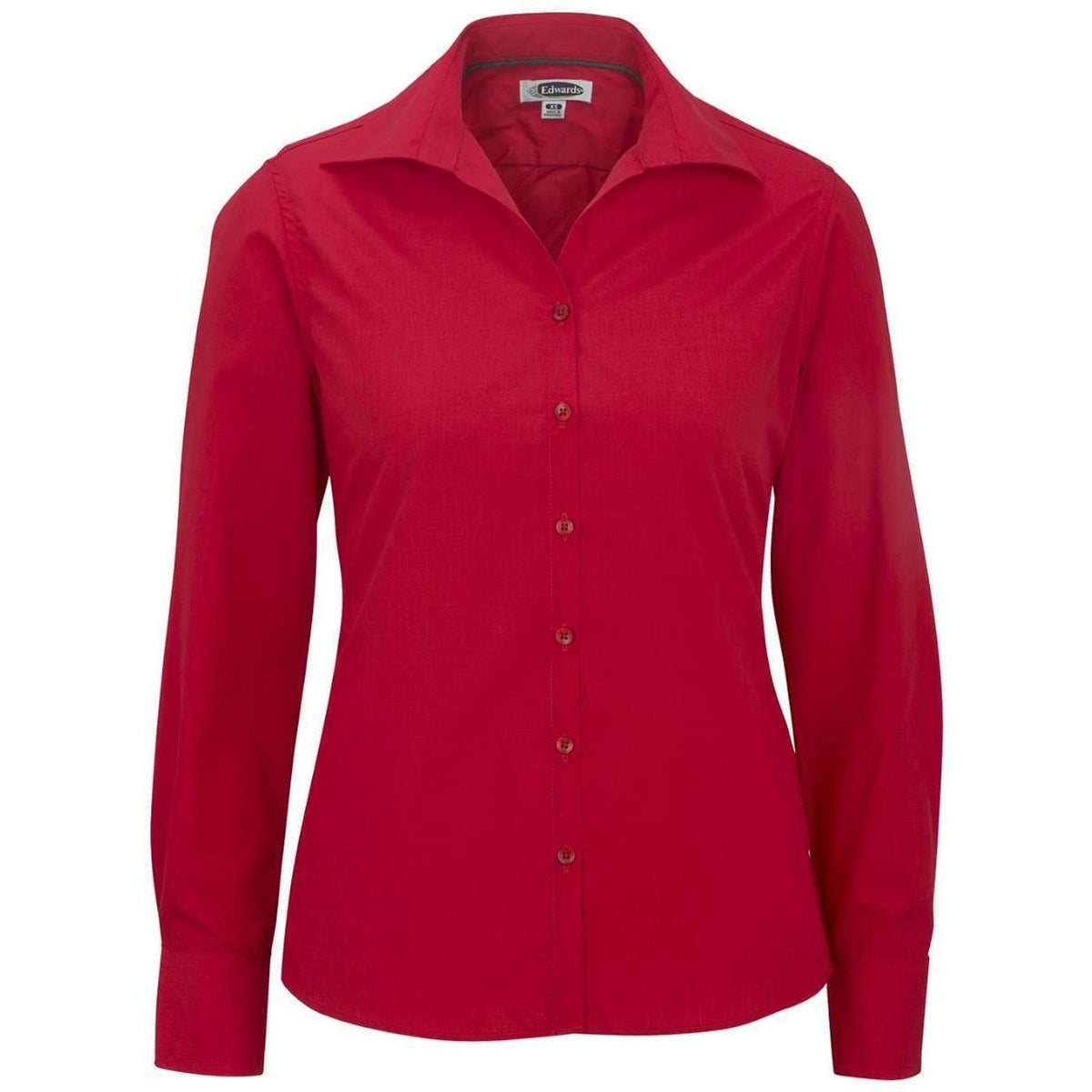 no-logo Edwards Ladies Lightweight Open Neck Poplin Blouse Long Sleeve
