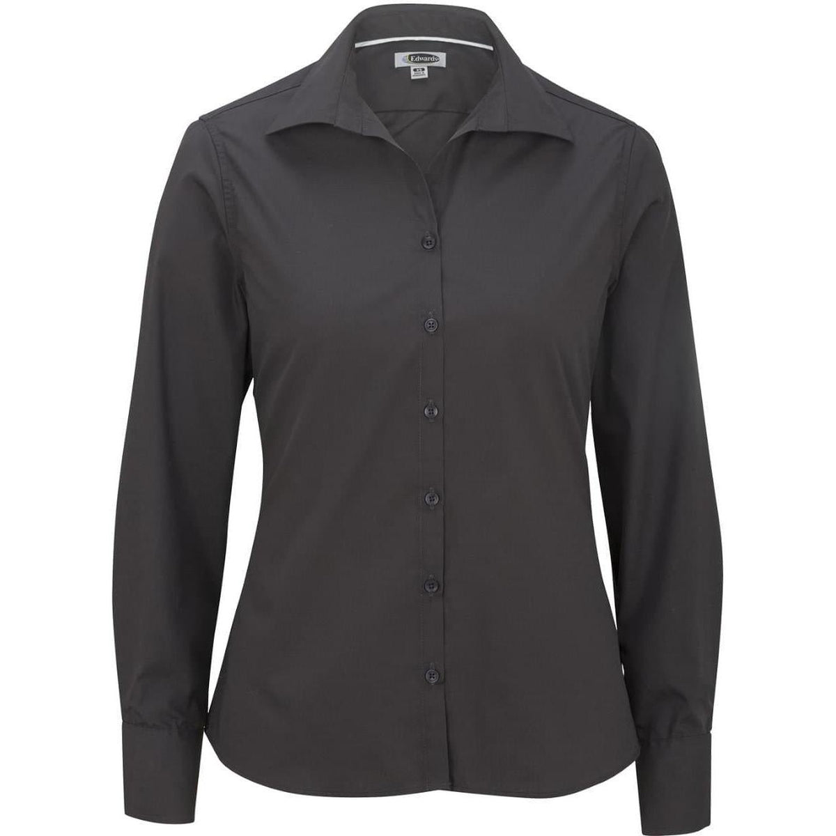 no-logo Edwards Ladies Lightweight Open Neck Poplin Blouse Long Sleeve