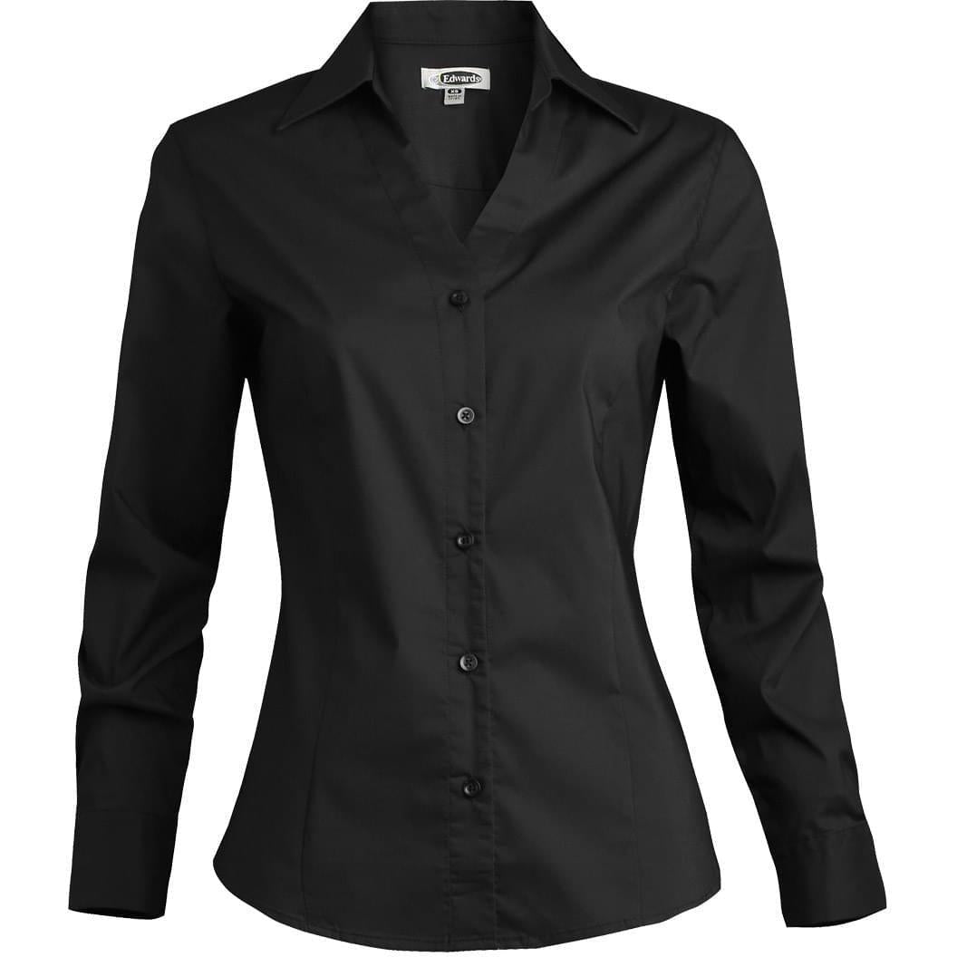no-logo Edwards Ladies Tailored V Neck Stretch Blouse Long Sleeve