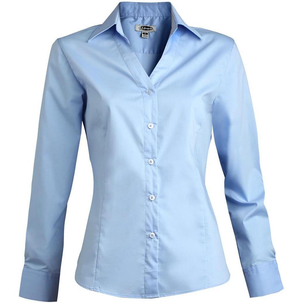 no-logo Edwards Ladies Tailored V Neck Stretch Blouse Long Sleeve