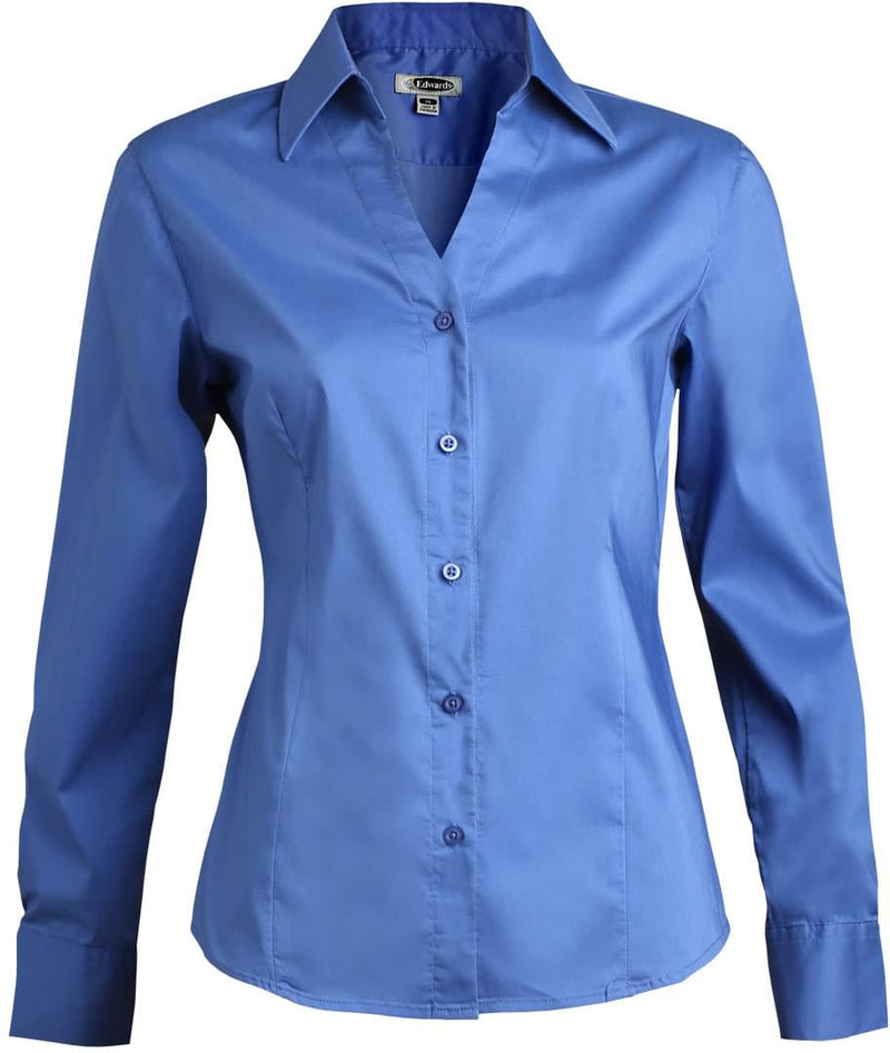 Edwards Ladies Tailored V Neck Stretch Blouse Long Sleeve