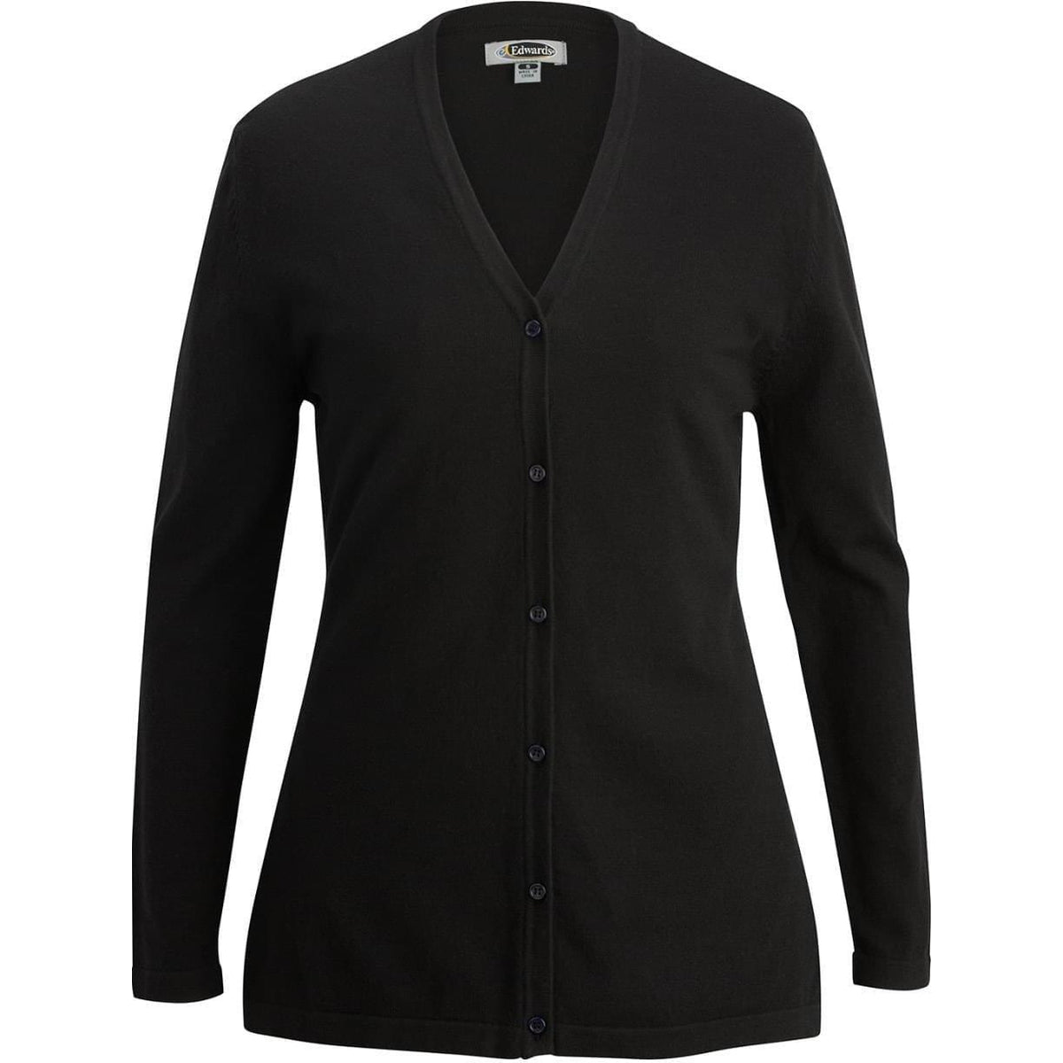 logo-left Edwards Women's V-Neck Fine Gauge Long Cardigan Sweater-Sweaters-Edwards-Black-XS-Thread Logic
