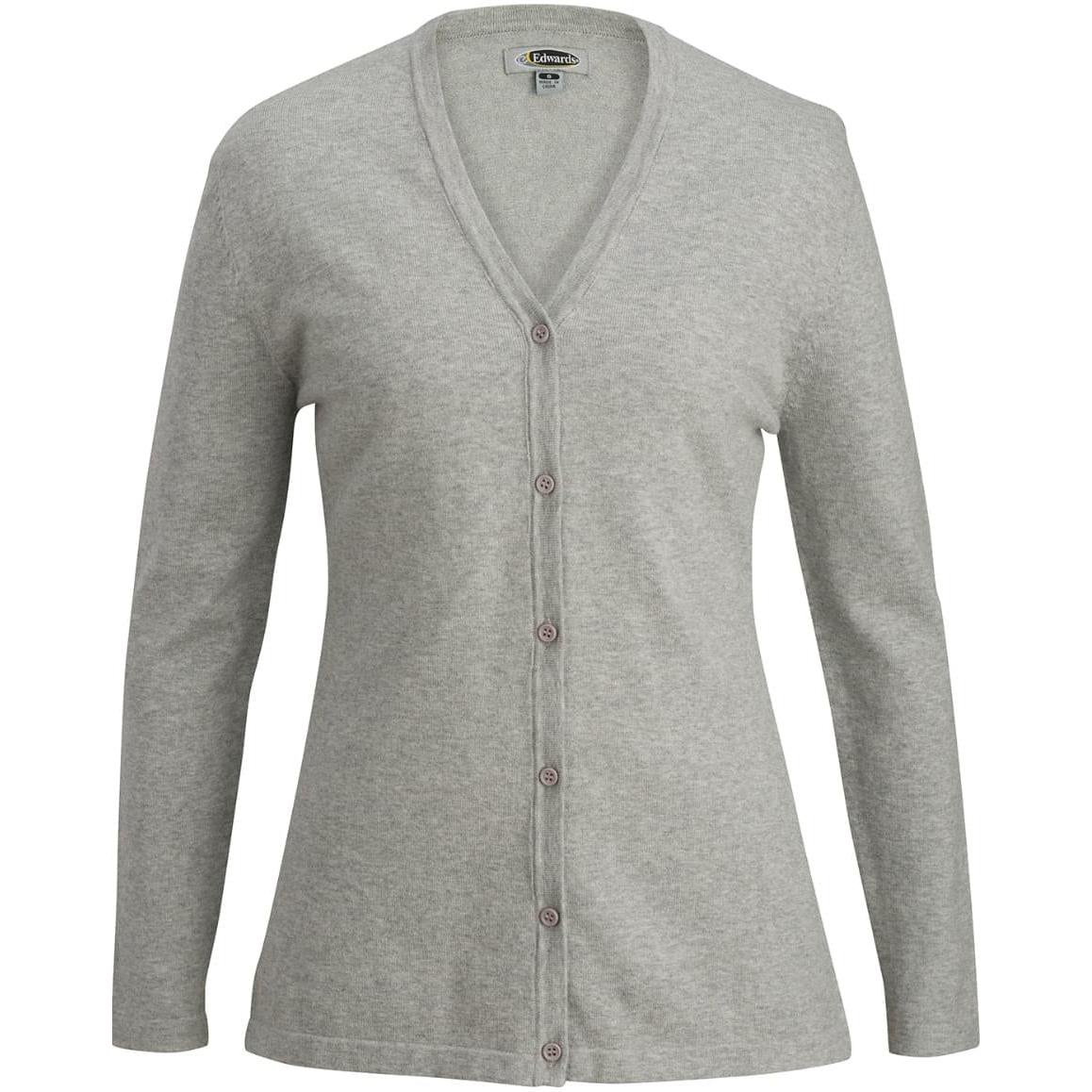 logo-left Edwards Women's V-Neck Fine Gauge Long Cardigan Sweater-Sweaters-Edwards-Grey Heather-XS-Thread Logic