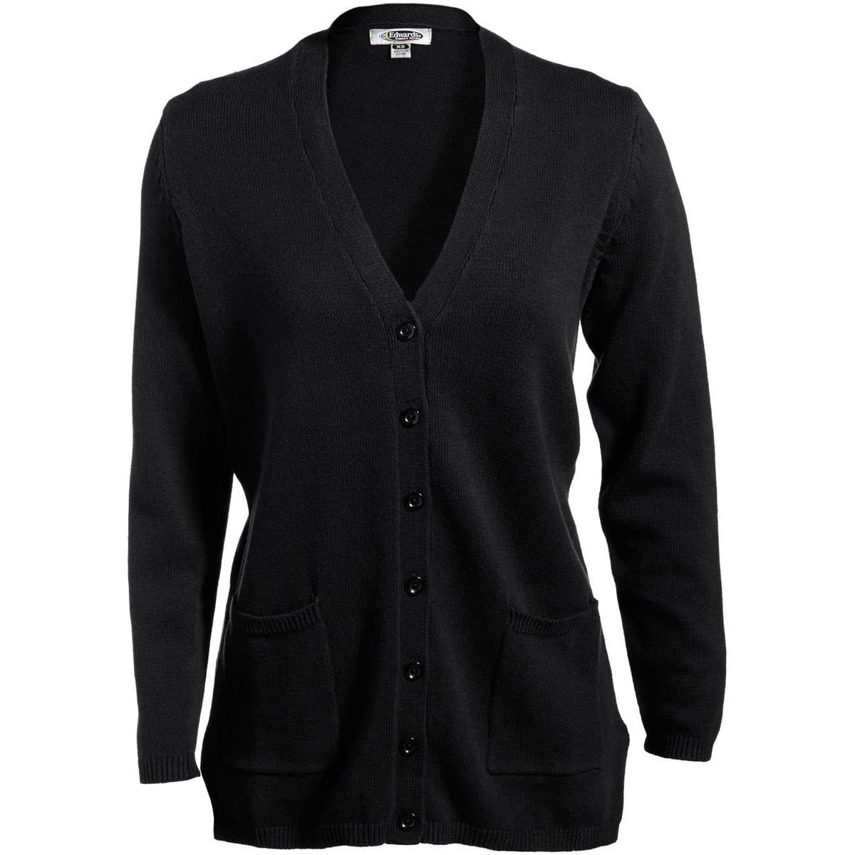 no-logo Edwards Women's V-Neck Long Cardigan Sweater-Sweaters-Edwards-Black-XS-Thread Logic