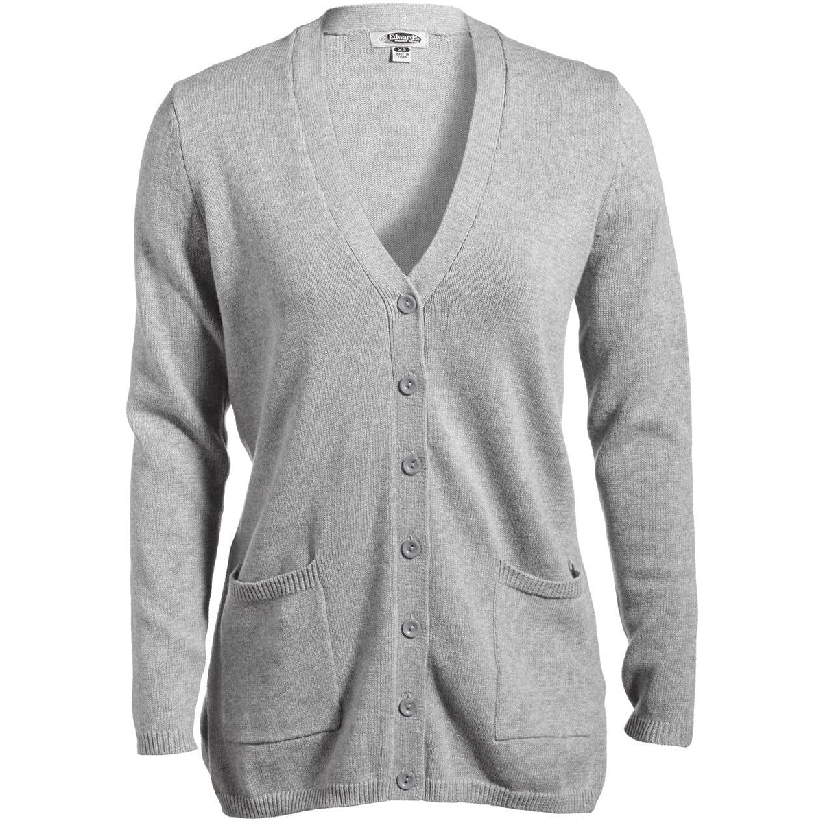 no-logo Edwards Women's V-Neck Long Cardigan Sweater-Sweaters-Edwards-Grey Heather-XS-Thread Logic