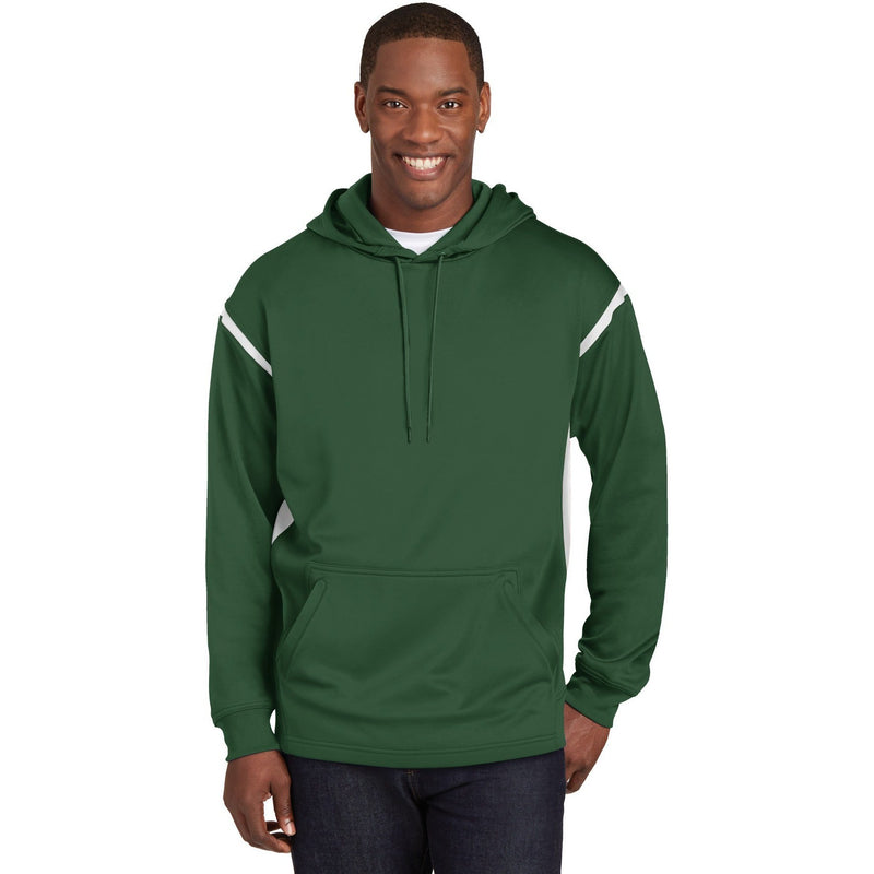 no-logo CLOSEOUT - Sport-Tek Tech Fleece Colorblock Hooded Sweatshirt-Sport-Tek-Forest Green/White-S-Thread Logic