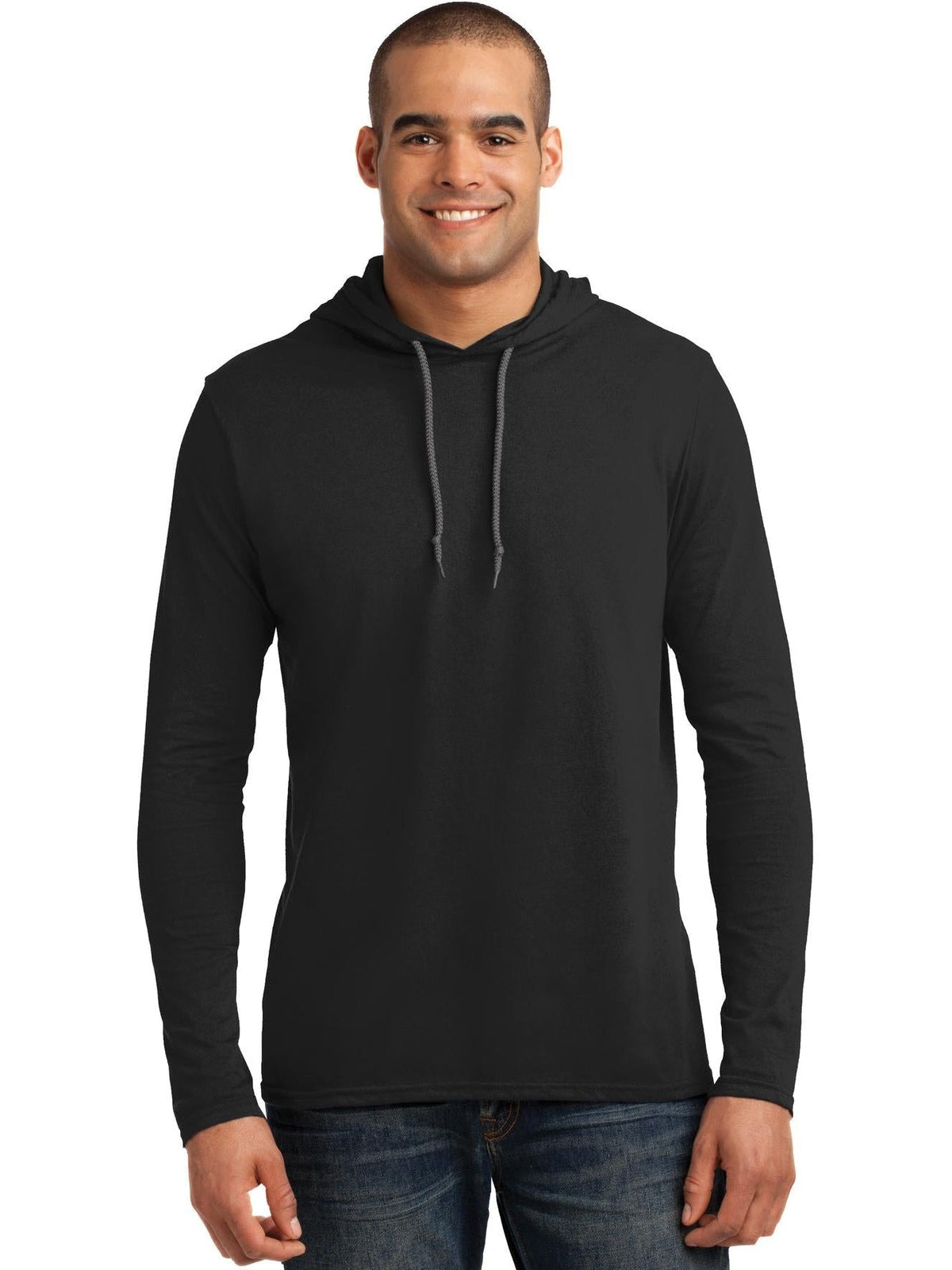 Black long sleeve hooded shirt sale