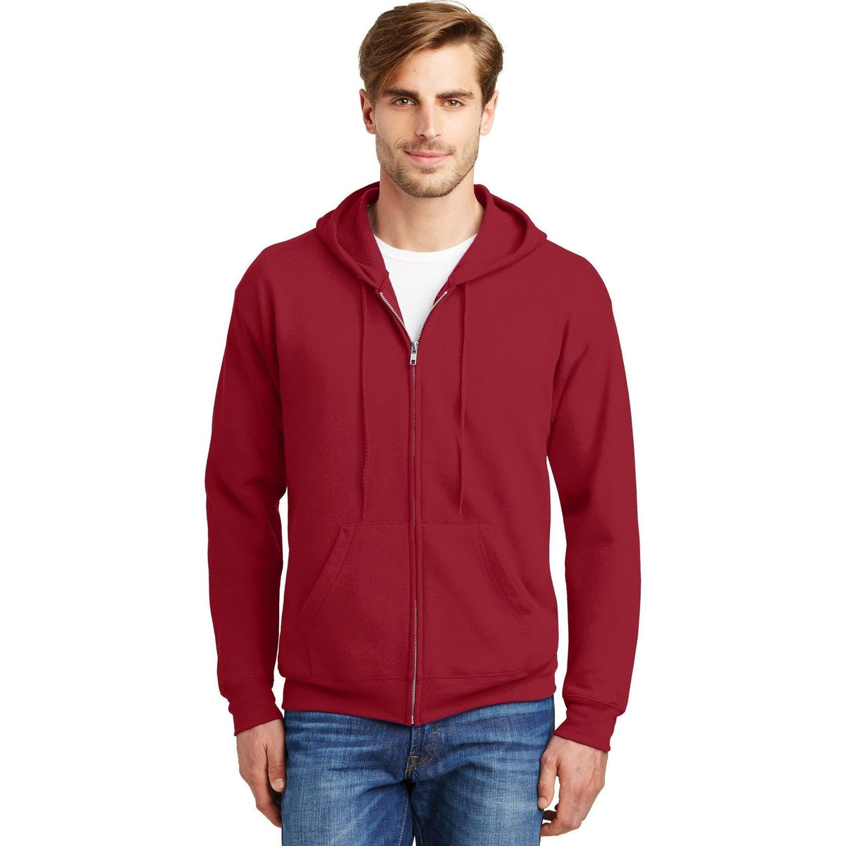 no-logo Hanes EcoSmart Full-Zip Hooded Sweatshirt-Full Zips-Hanes-Thread Logic