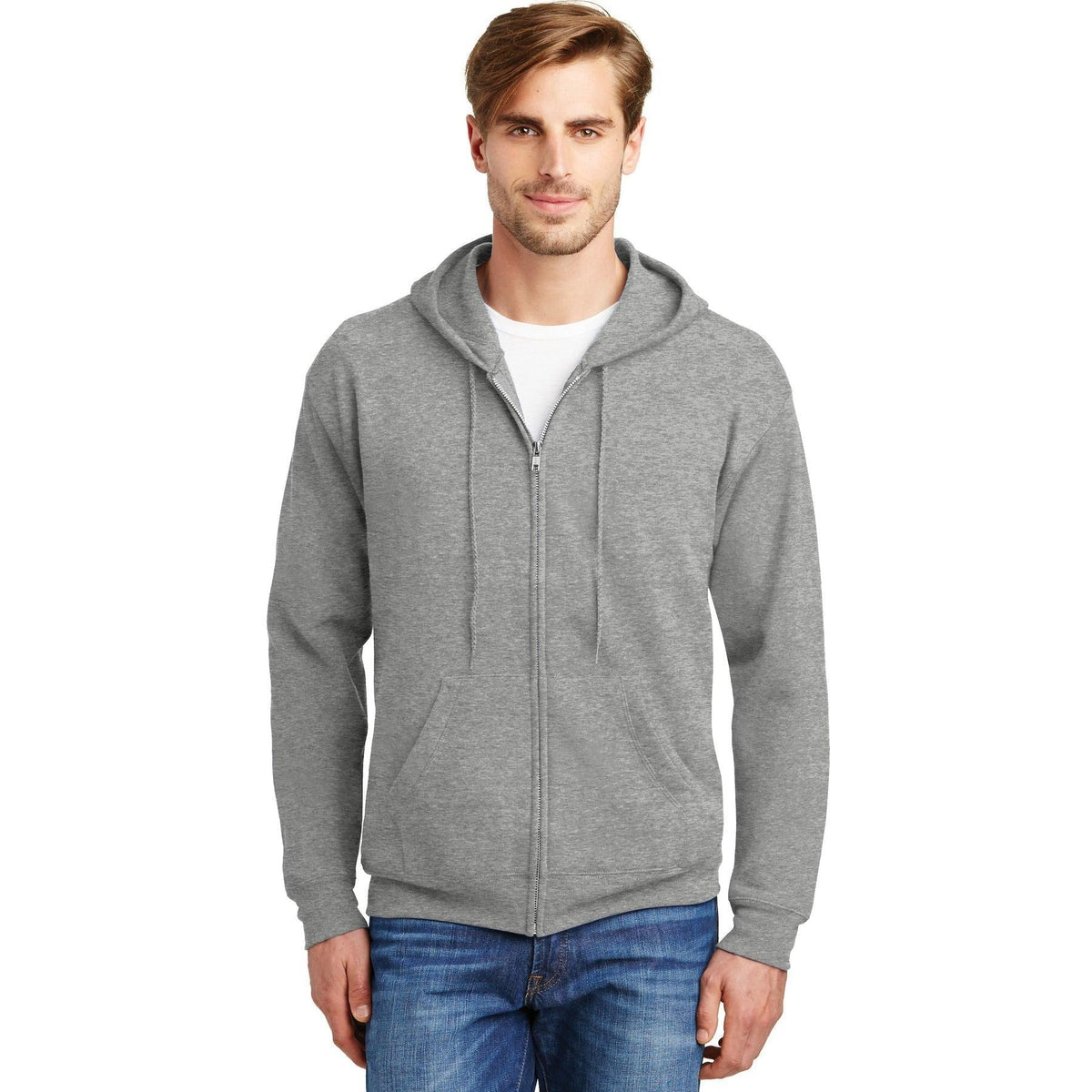 no-logo Hanes EcoSmart Full-Zip Hooded Sweatshirt-Full Zips-Hanes-Thread Logic