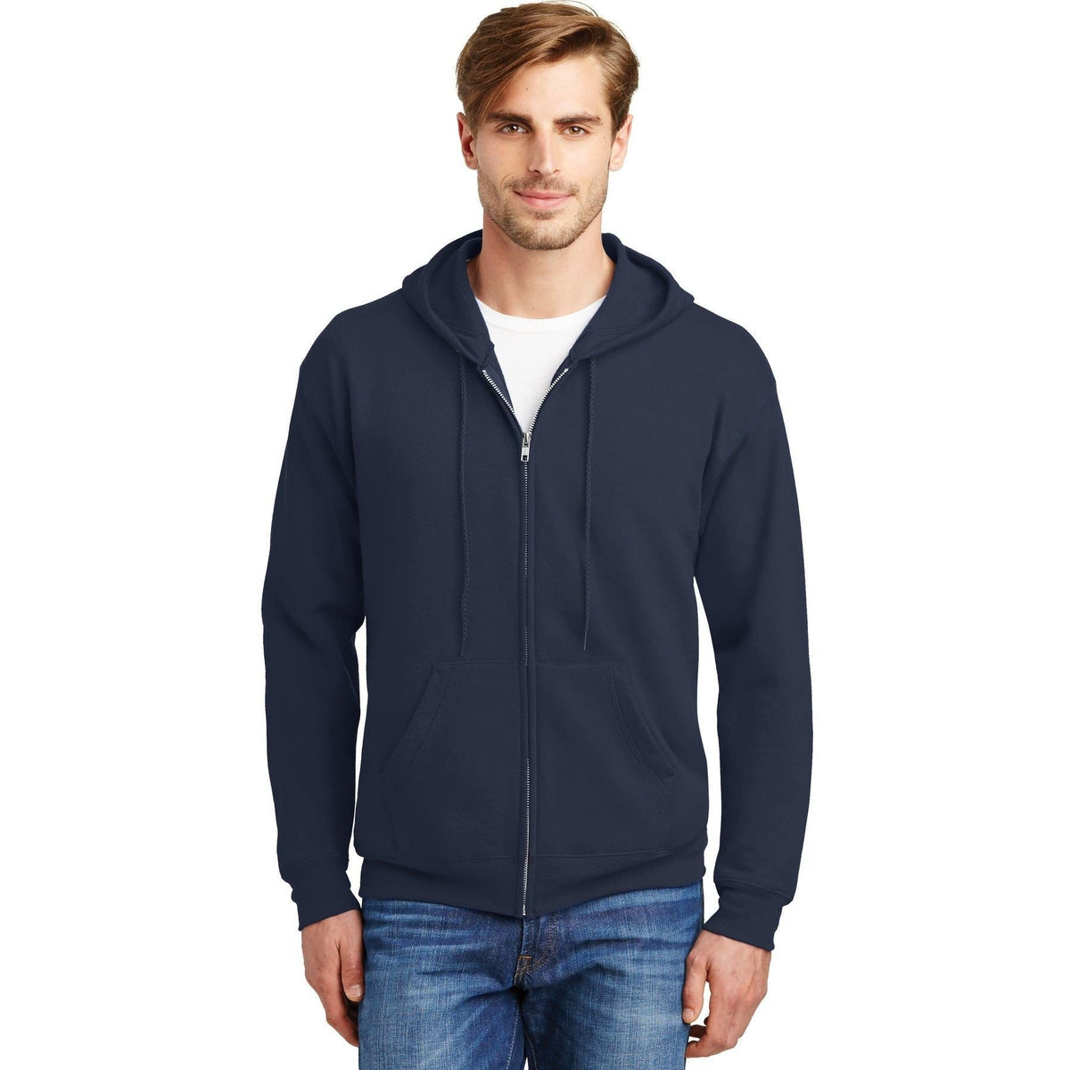no-logo Hanes EcoSmart Full-Zip Hooded Sweatshirt-Full Zips-Hanes-Thread Logic