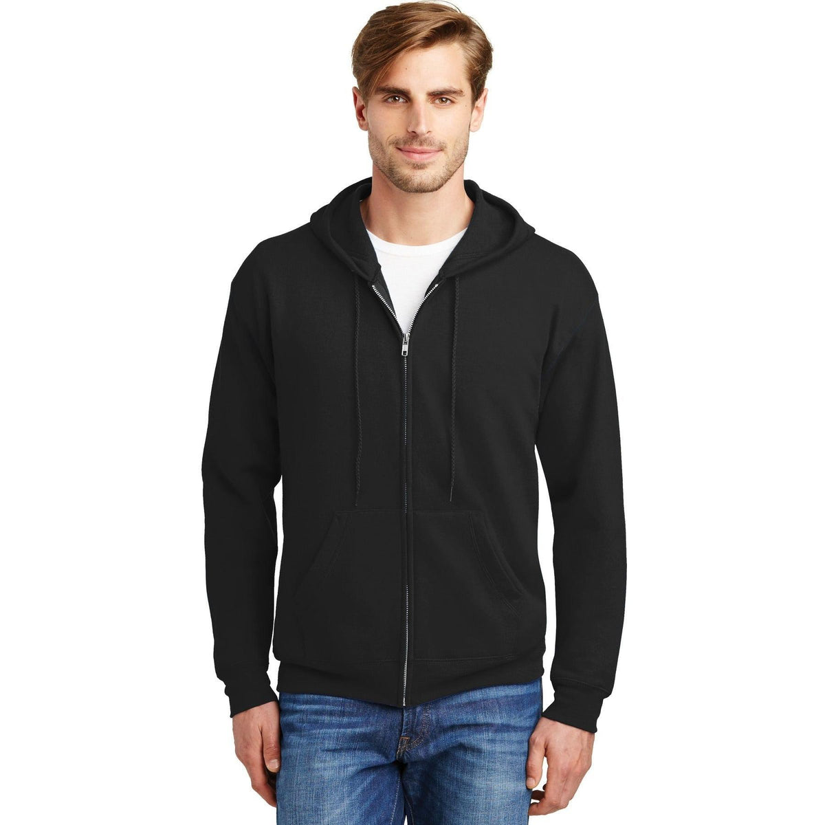 no-logo Hanes EcoSmart Full-Zip Hooded Sweatshirt-Full Zips-Hanes-Thread Logic