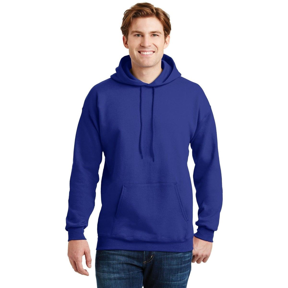 logo-left Hanes EcoSmart Pullover Hooded Sweatshirt-Hoodies-Hanes-Deep Royal-S-Thread Logic