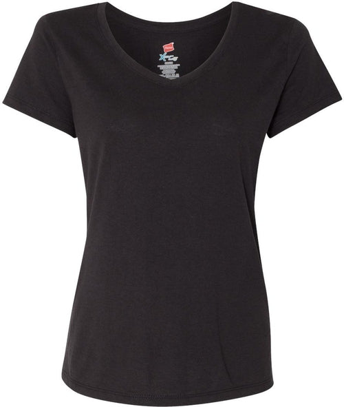 Hanes Ladies Premium Triblend V-Neck Short Sleeve T-Shirt-Ladies T Shirts-Hanes-Black Triblend-S-Thread Logic