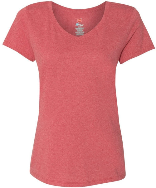Hanes Ladies Premium Triblend V-Neck Short Sleeve T-Shirt-Ladies T Shirts-Hanes-Red Triblend-S-Thread Logic
