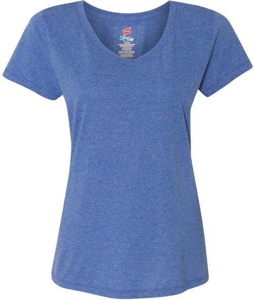 Hanes Ladies Premium Triblend V-Neck Short Sleeve T-Shirt-Ladies T Shirts-Hanes-Royal Triblend-S-Thread Logic