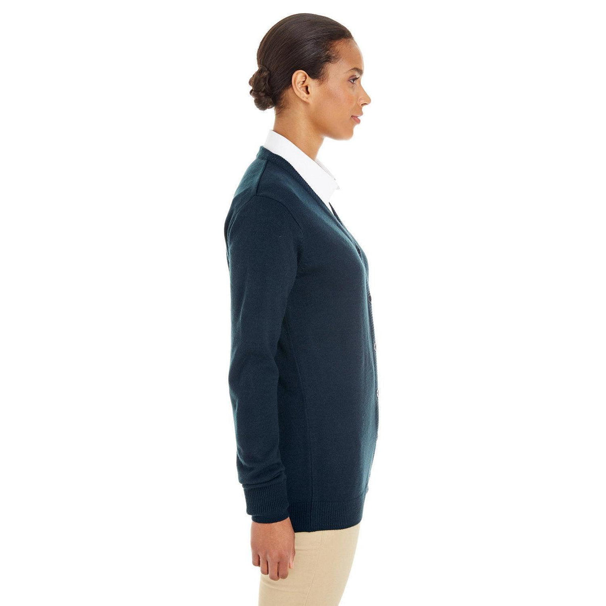 no-logo Harriton Women's Pilbloc V-Neck Button Cardigan Sweater-Sweaters-Harriton-Thread Logic