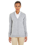  Harriton Ladies Pilbloc V-Neck Button Cardigan Sweater-Ladies Layering-Harriton-Grey Heather-XS-Thread Logic