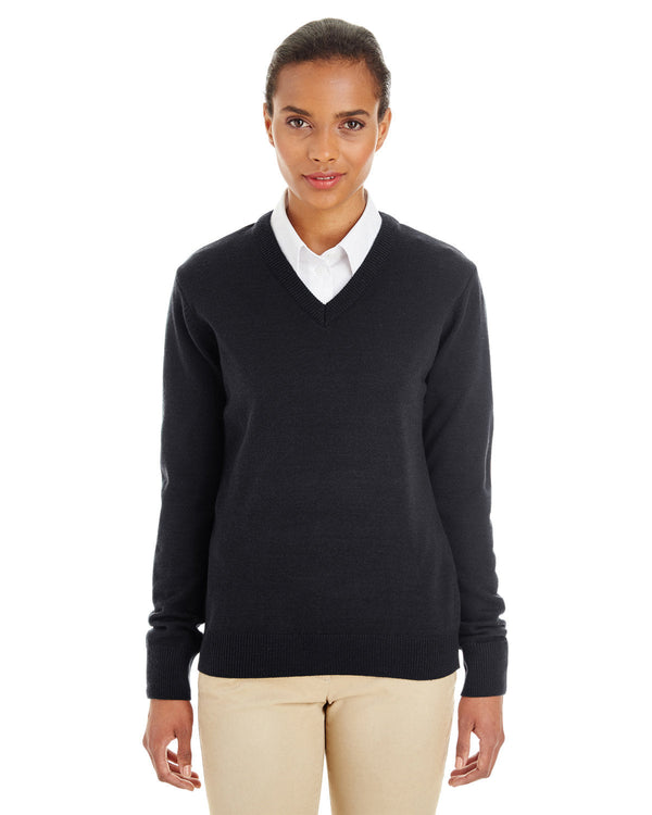  Harriton Ladies Pilbloc V-Neck Sweater-Ladies Layering-Harriton-Black-XS-Thread Logic
