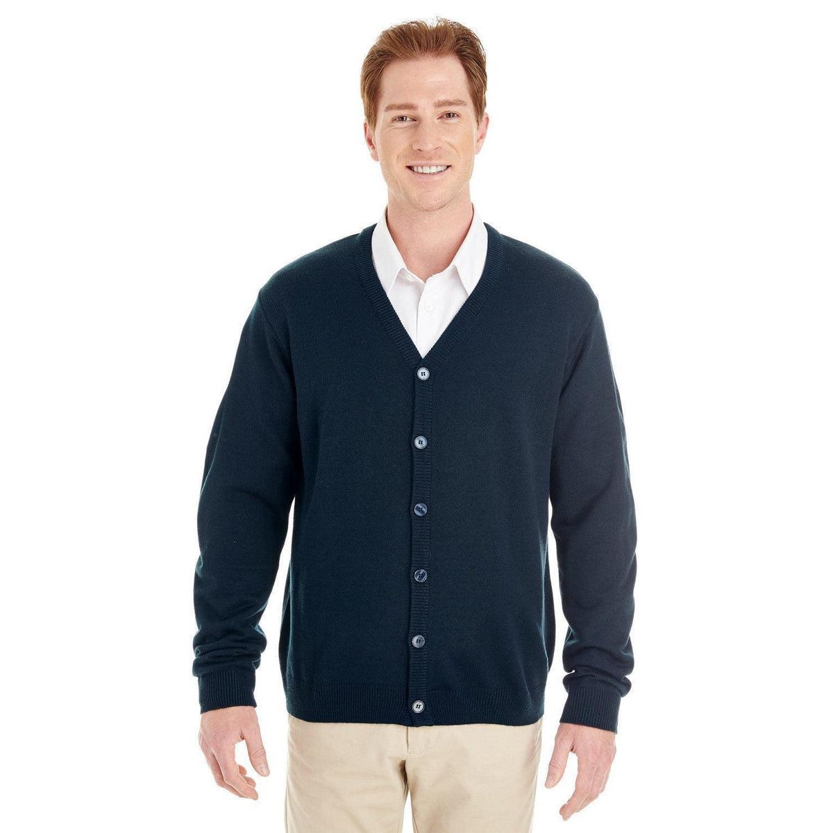 no-logo Harriton Pilbloc V-Neck Button Cardigan Sweater-Men's Layering-Harriton-Dark Navy-S-Thread Logic