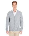  Harriton Pilbloc V-Neck Button Cardigan Sweater-Men's Layering-Harriton-Grey Heather-S-Thread Logic