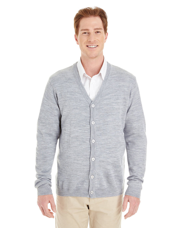  Harriton Pilbloc V-Neck Button Cardigan Sweater-Men's Layering-Harriton-Grey Heather-S-Thread Logic