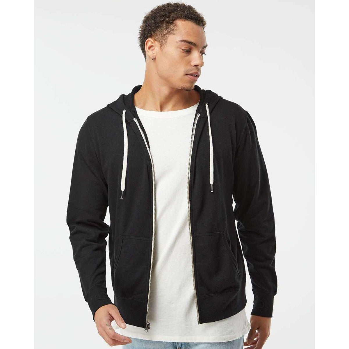 no-logo Independent Trading Co. Heathered French Terry Full-Zip Hooded Sweatshirt-Men's Layering-Independent Trading Co.-Thread Logic