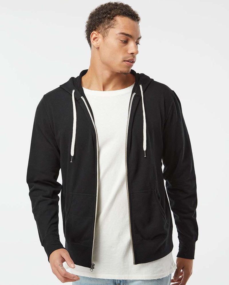 no-logo Independent Trading Co. Heathered French Terry Full-Zip Hooded Sweatshirt-Men's Layering-Independent Trading Co.-Thread Logic