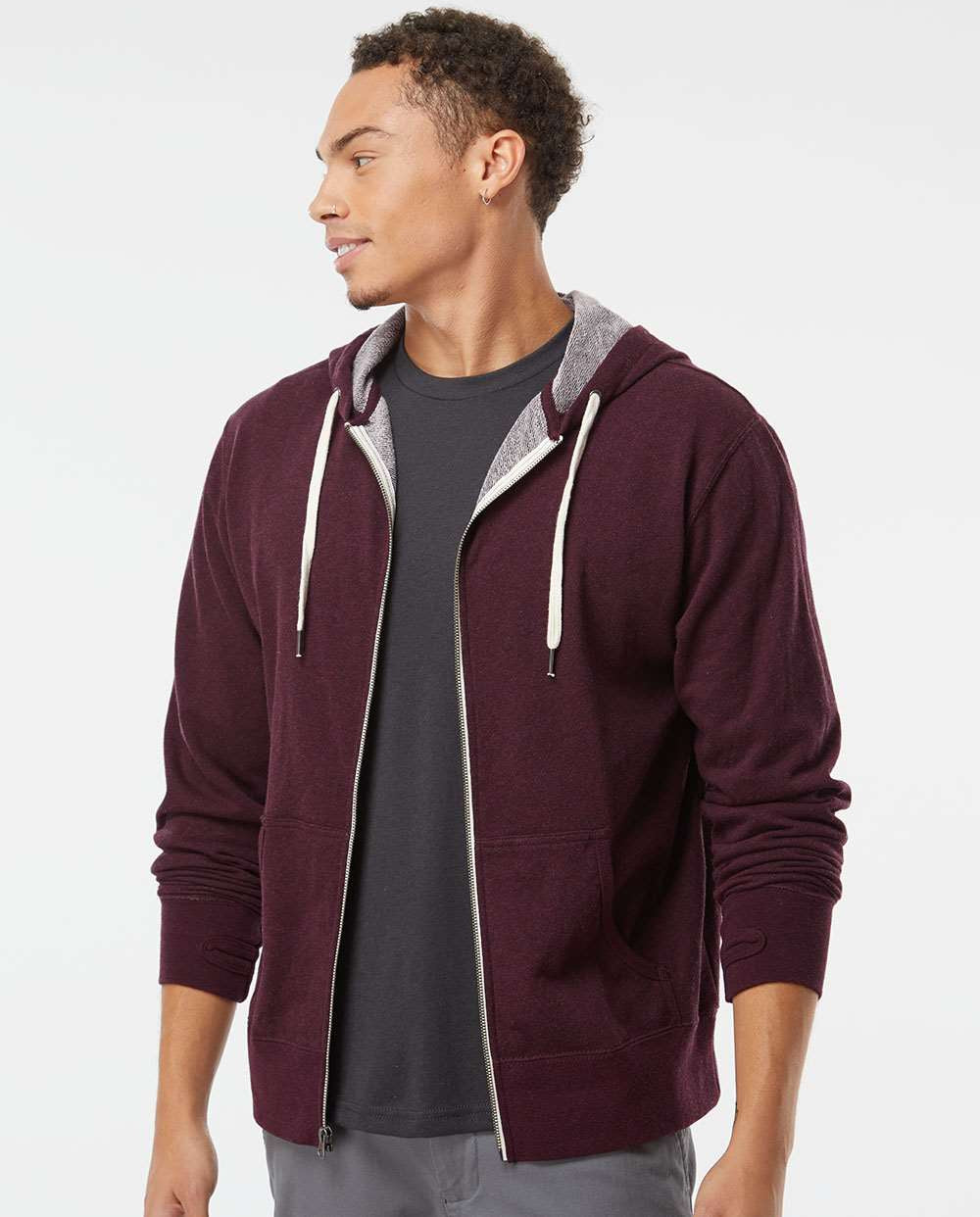 no-logo Independent Trading Co. Heathered French Terry Full-Zip Hooded Sweatshirt-Men's Layering-Independent Trading Co.-Thread Logic