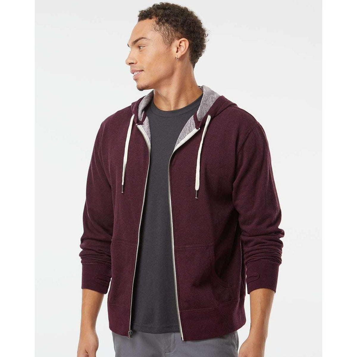 no-logo Independent Trading Co. Heathered French Terry Full-Zip Hooded Sweatshirt-Men's Layering-Independent Trading Co.-Thread Logic