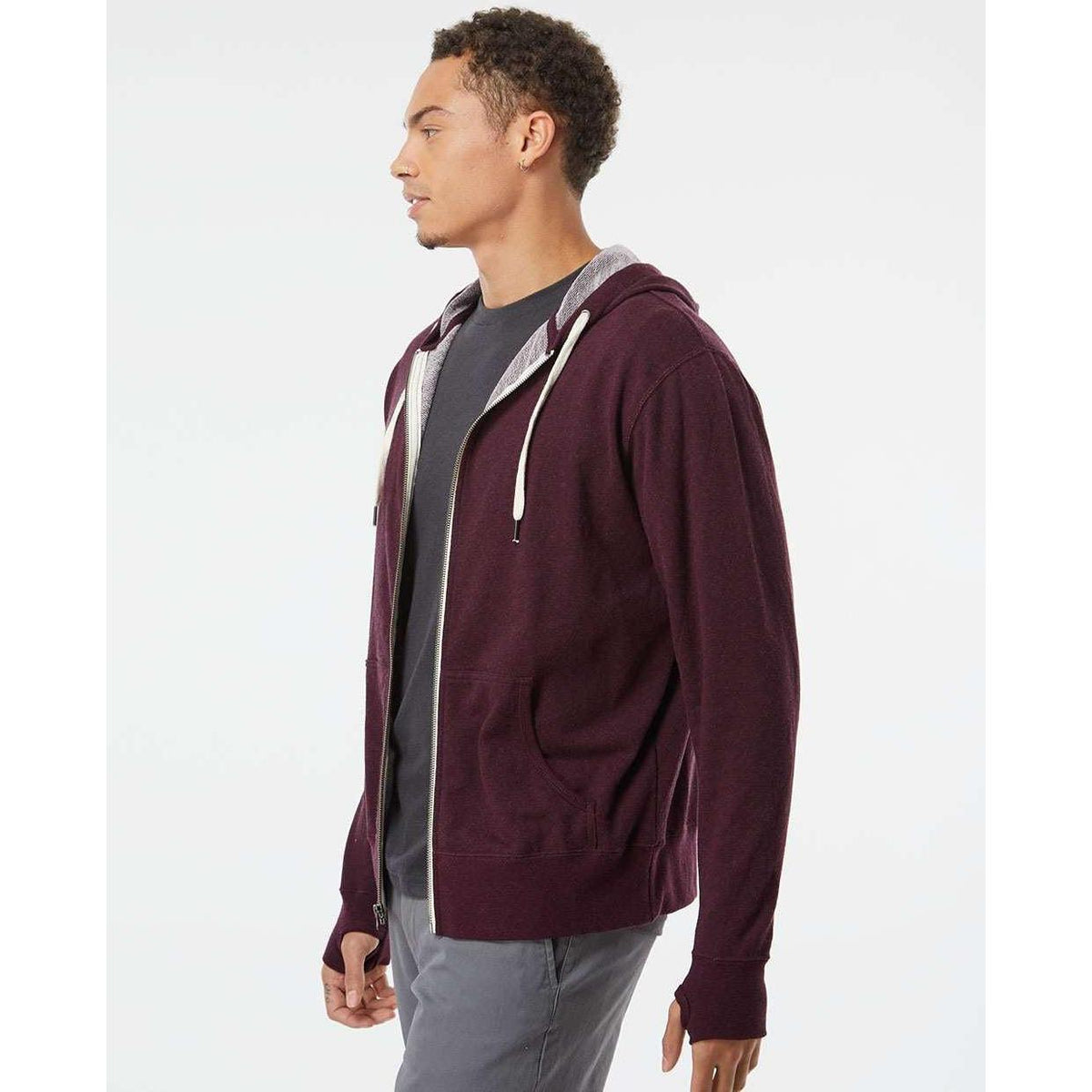 no-logo Independent Trading Co. Heathered French Terry Full-Zip Hooded Sweatshirt-Men's Layering-Independent Trading Co.-Thread Logic