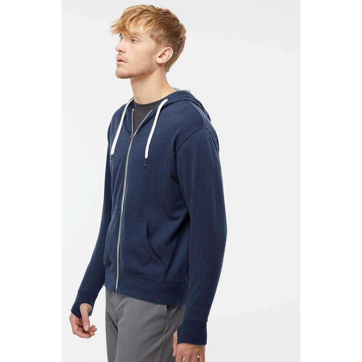 no-logo Independent Trading Co. Heathered French Terry Full-Zip Hooded Sweatshirt-Men's Layering-Independent Trading Co.-Thread Logic