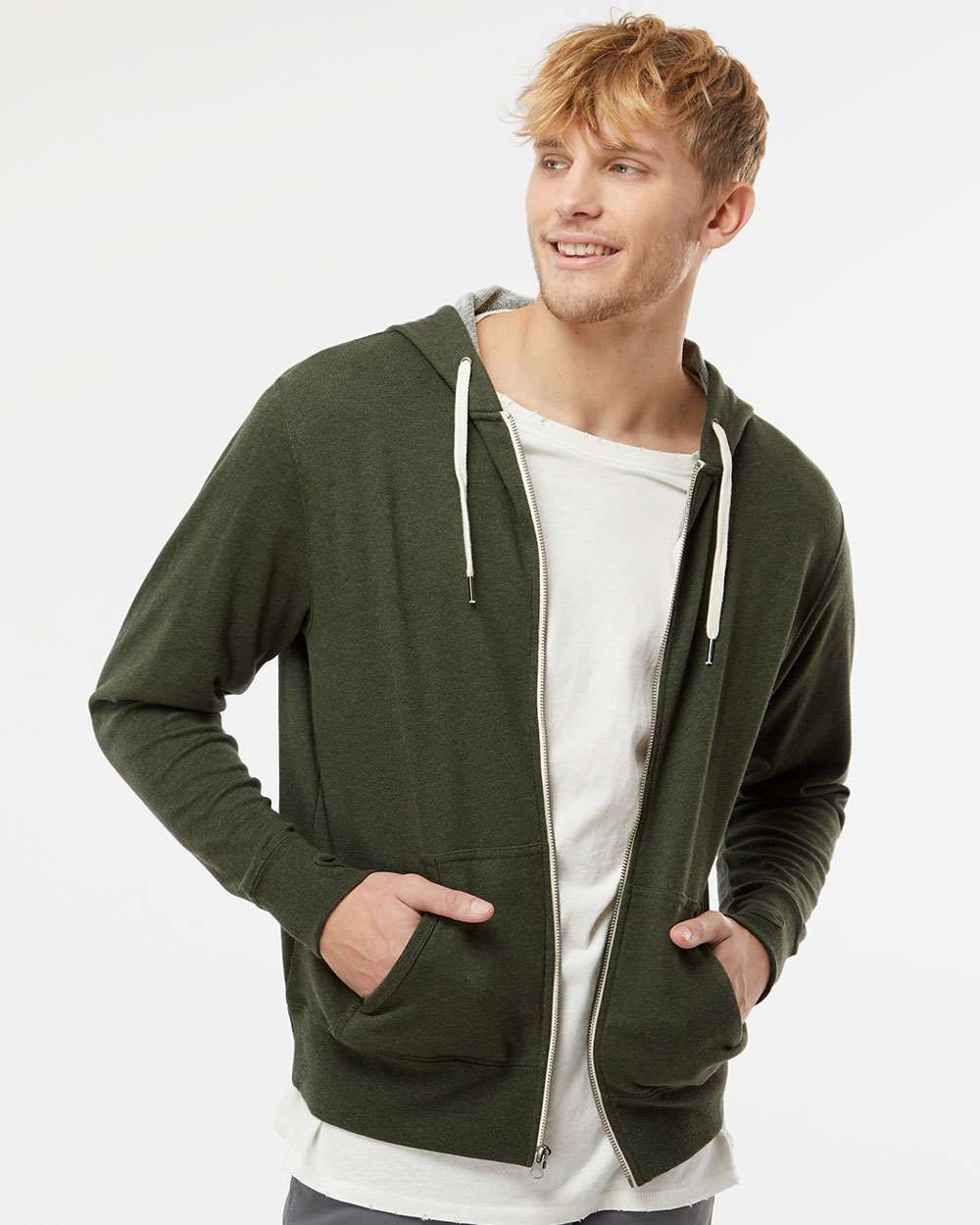 no-logo Independent Trading Co. Heathered French Terry Full-Zip Hooded Sweatshirt-Men's Layering-Independent Trading Co.-Thread Logic