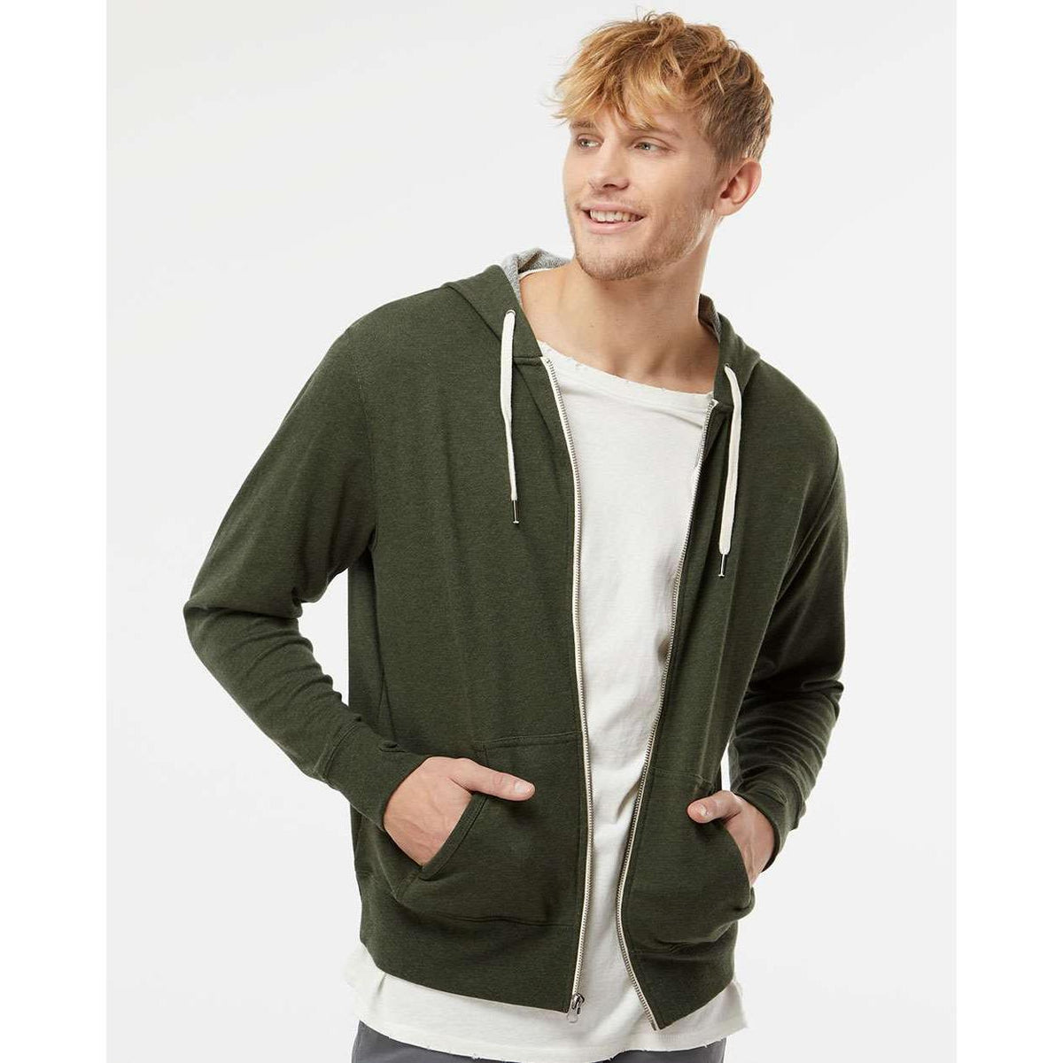 no-logo Independent Trading Co. Heathered French Terry Full-Zip Hooded Sweatshirt-Men's Layering-Independent Trading Co.-Thread Logic