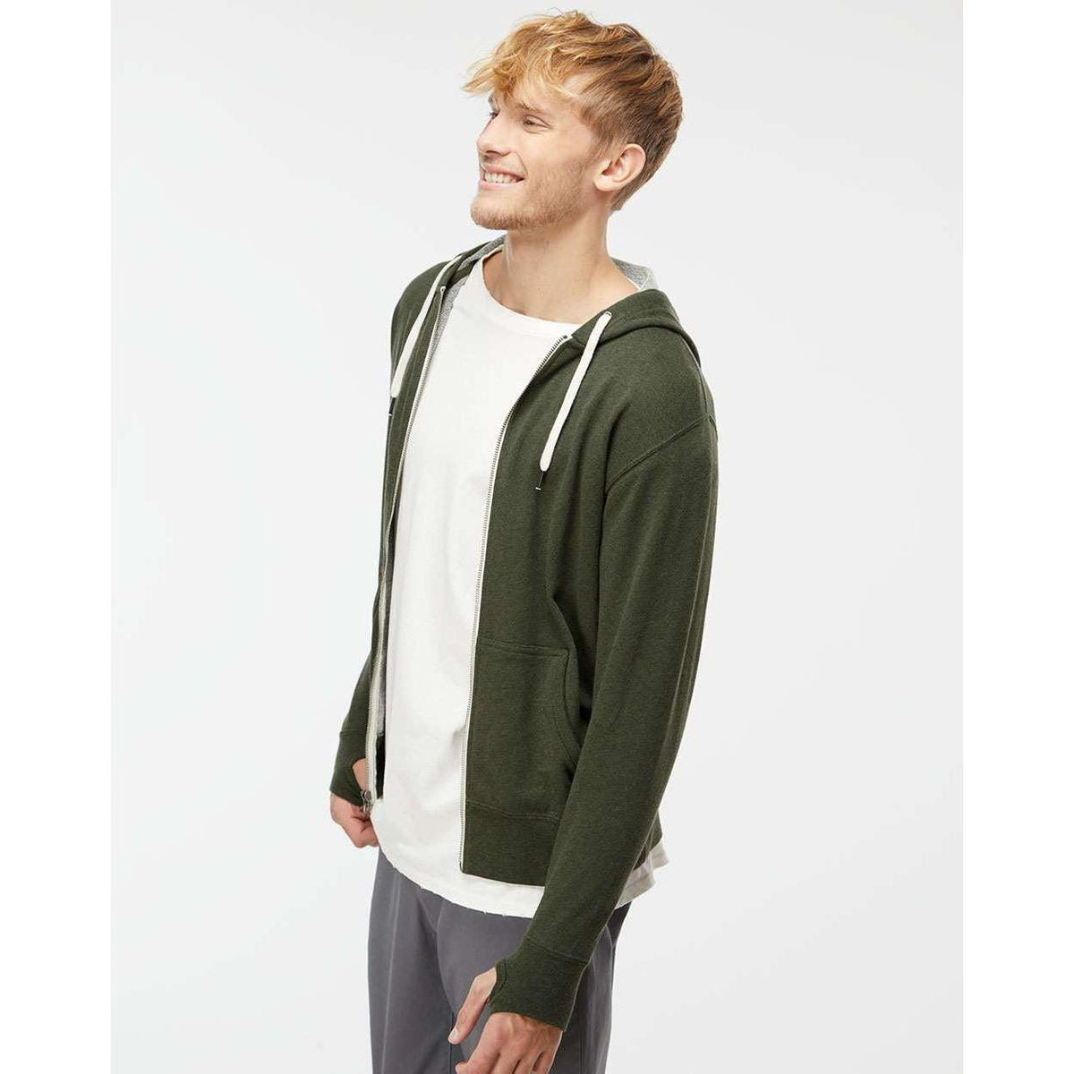 no-logo Independent Trading Co. Heathered French Terry Full-Zip Hooded Sweatshirt-Men's Layering-Independent Trading Co.-Thread Logic