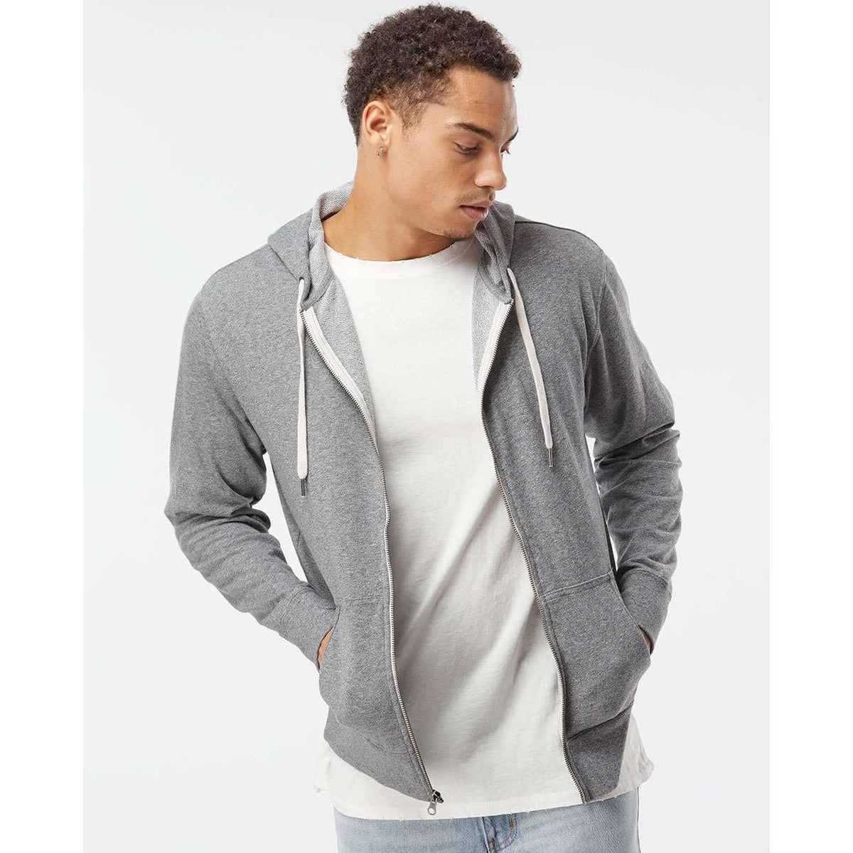 no-logo Independent Trading Co. Heathered French Terry Full-Zip Hooded Sweatshirt-Men's Layering-Independent Trading Co.-Thread Logic