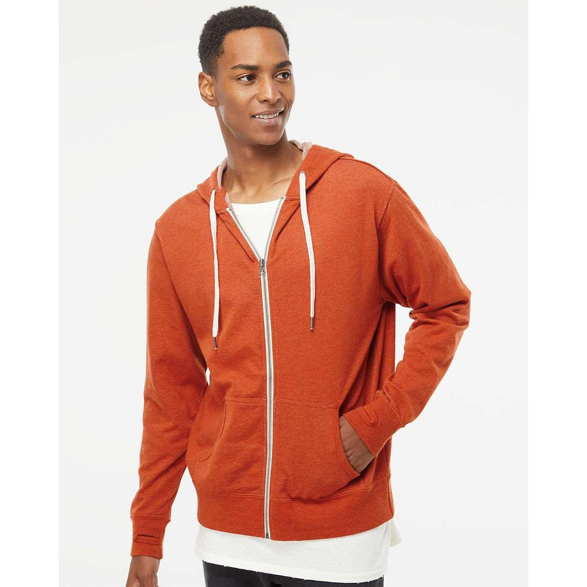 no-logo Independent Trading Co. Heathered French Terry Full-Zip Hooded Sweatshirt-Men's Layering-Independent Trading Co.-Thread Logic