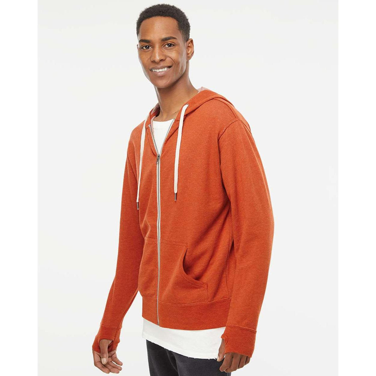 no-logo Independent Trading Co. Heathered French Terry Full-Zip Hooded Sweatshirt-Men's Layering-Independent Trading Co.-Thread Logic