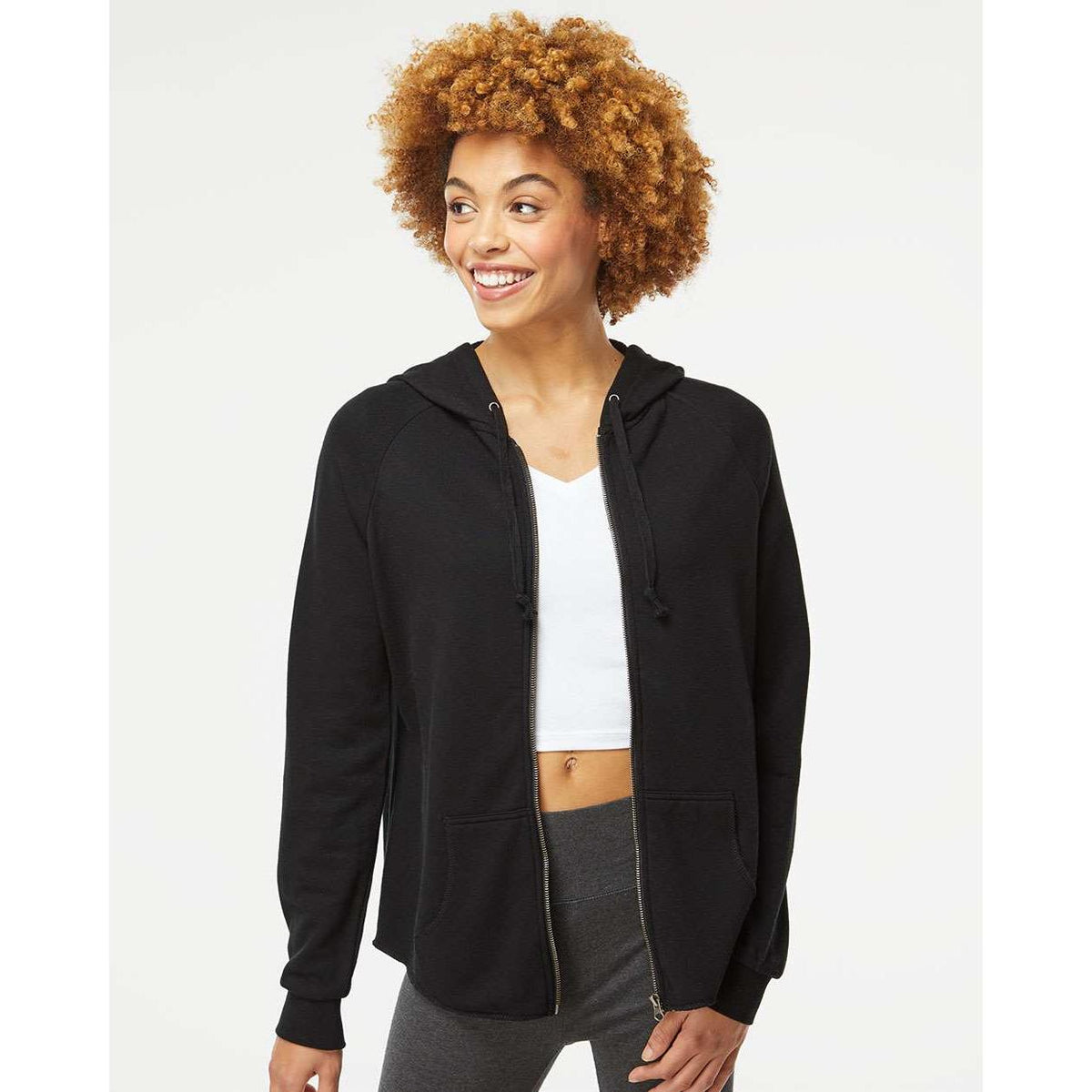 no-logo Independent Trading Co. Ladies California Wave Wash Full-Zip Hooded Sweatshirt -Ladies Layering-Independent Trading Co.-Thread Logic