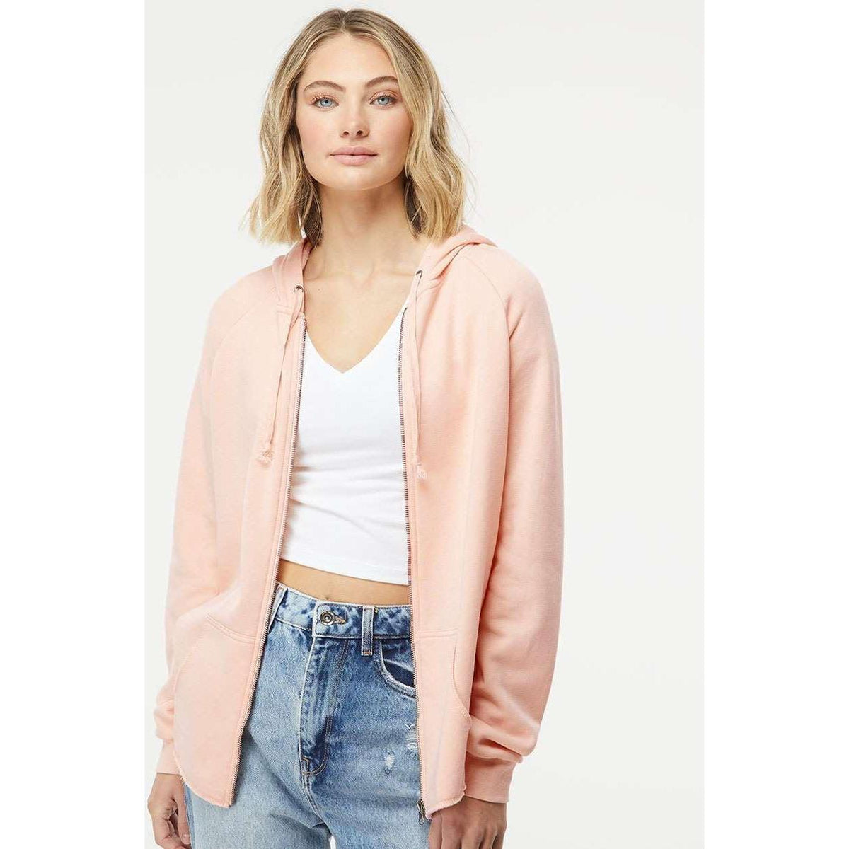 no-logo Independent Trading Co. Ladies California Wave Wash Full-Zip Hooded Sweatshirt -Ladies Layering-Independent Trading Co.-Thread Logic